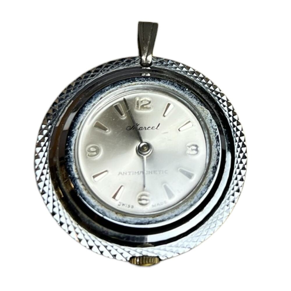 Marcel Swiss Pendant Watch Antimagnetic Silver Tone Mechanical Vintage